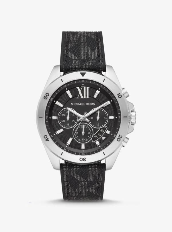 Panske Cierne Hodinky Michael Kors Oversized Brecken Logo and Silver-Tone Čierne - Hodinky Michael Kors Levně | WIDVR-7068